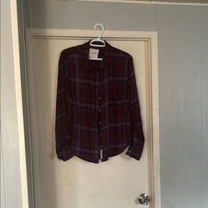 Lucky Brand Burgundy and Blue Plaid Shirt